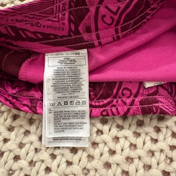 FARM Rio x Adidas Pink Tropical Print Mini Skirt with Gold Stripes - Picture 10 of 12